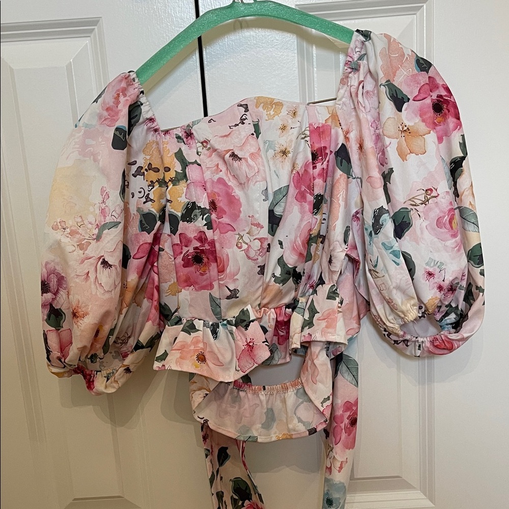 Floral Puff Sleeve Top - Pink